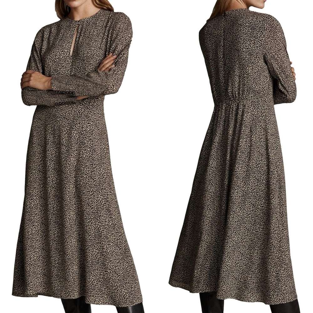 MASSIMO DUTTI Print Long Puff Sleeve MIDI / Maxi Dress Keyhole Neckline small